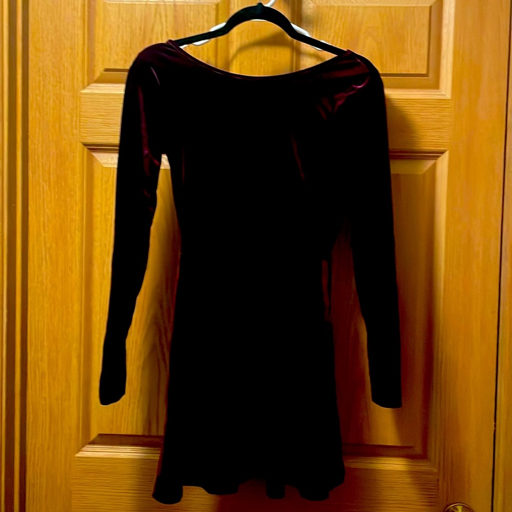 Burgundy/purple velvet skater dress.